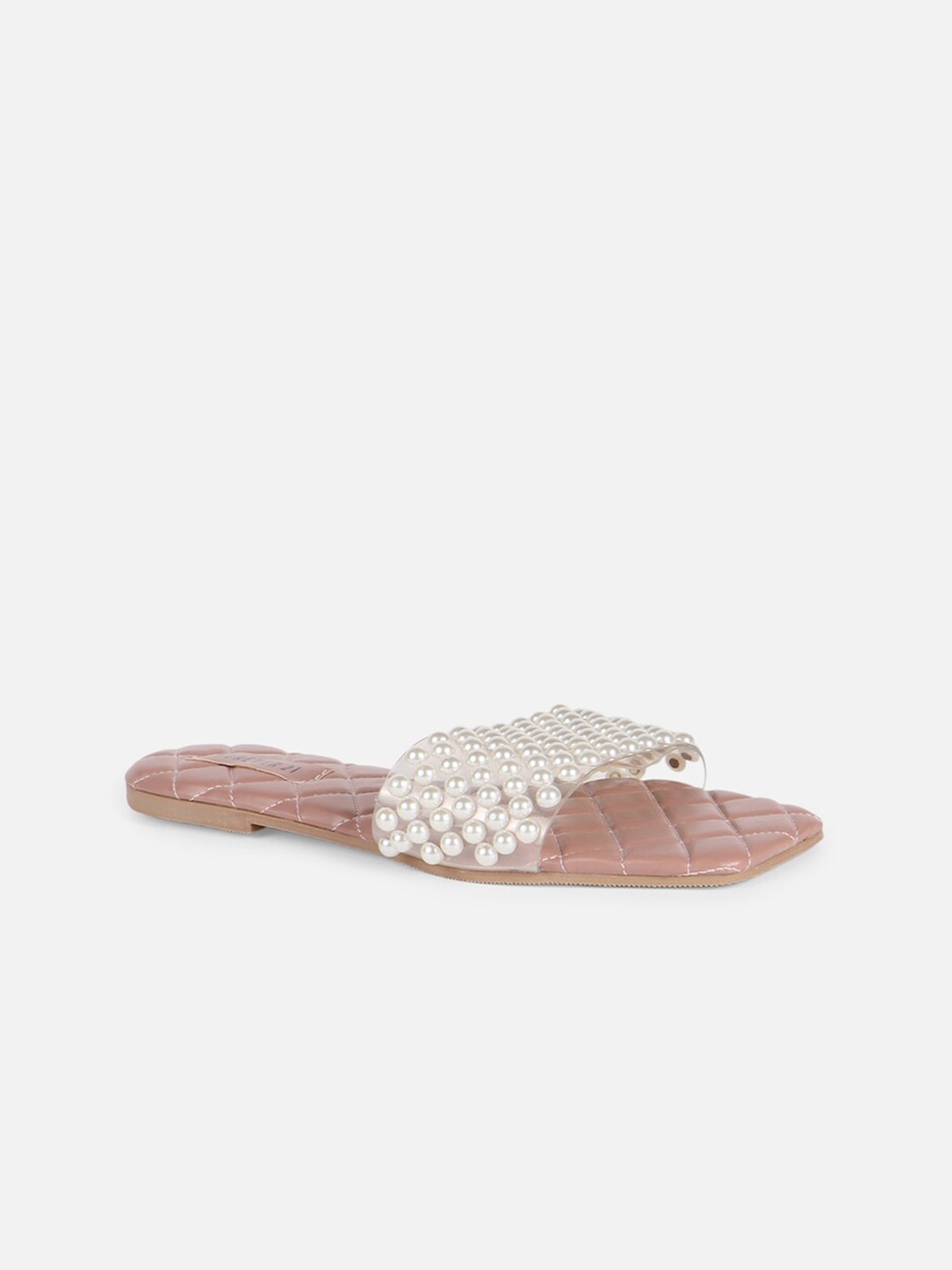 

FOREVER 21 Embellished Open Toe Flats with Quilts, White