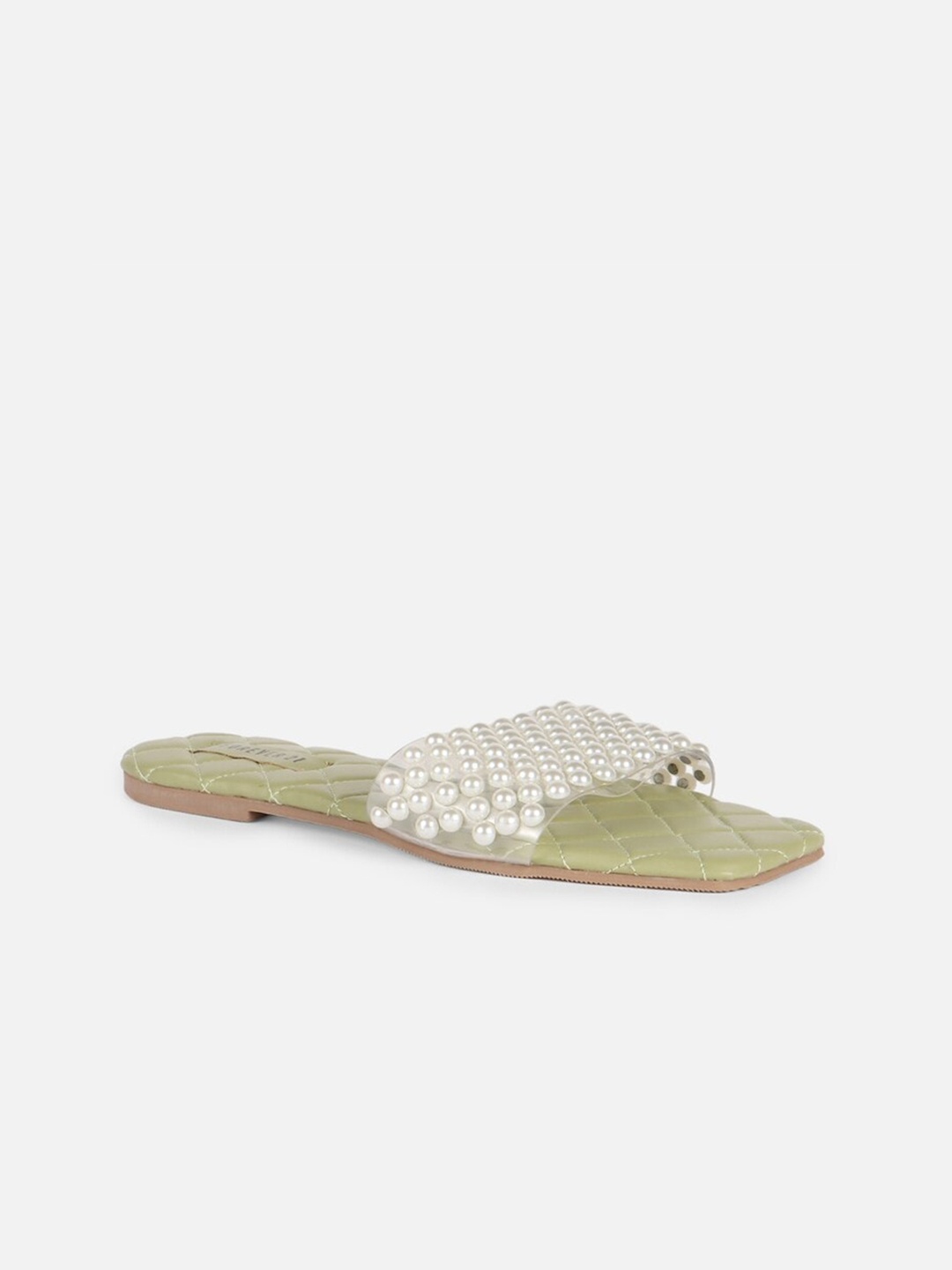 

FOREVER 21 Embellished Open Toe Flats, White