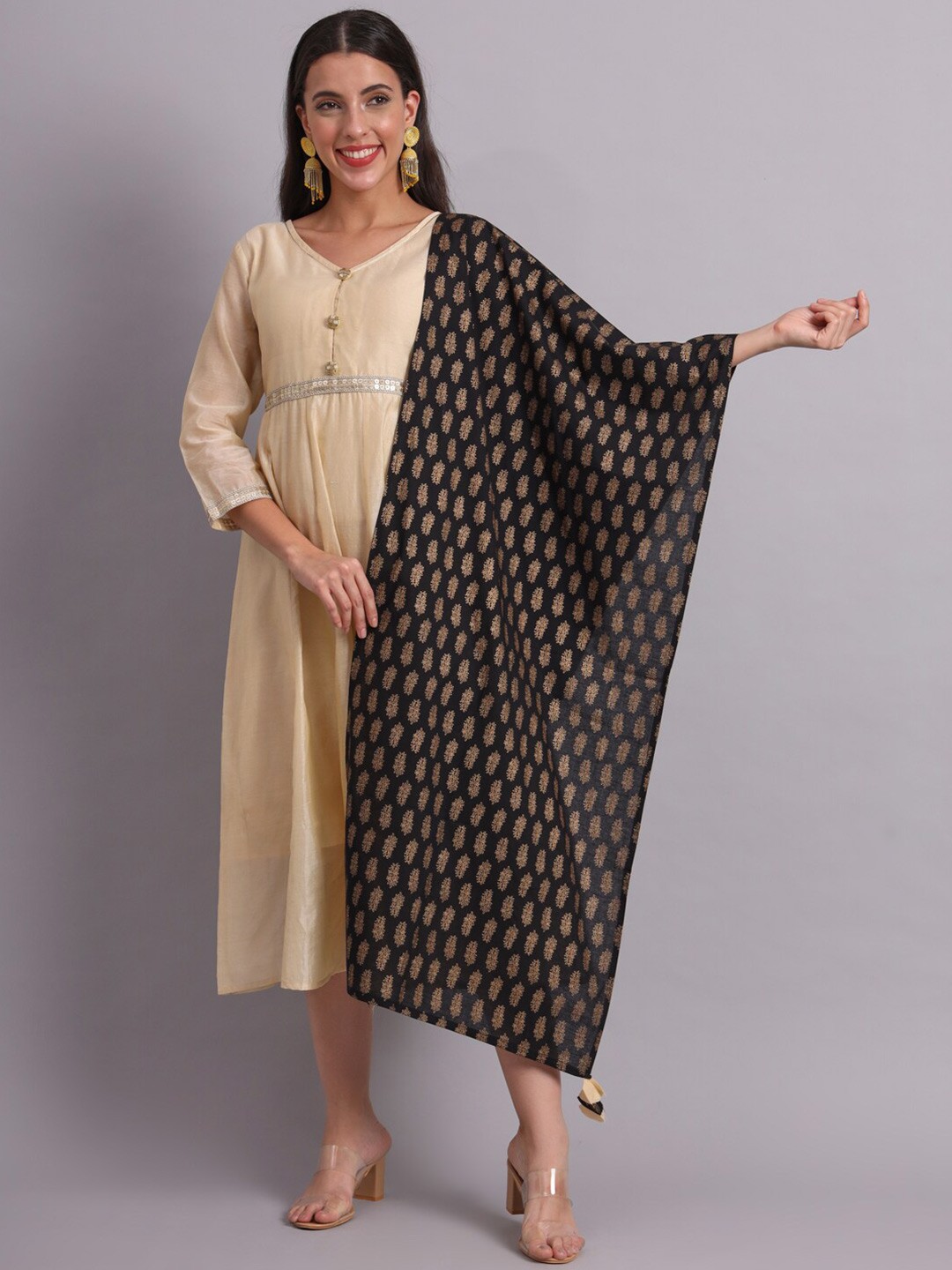 

DECKEDUP Ethnic Motifs Printed Cotton Dupatta, Black