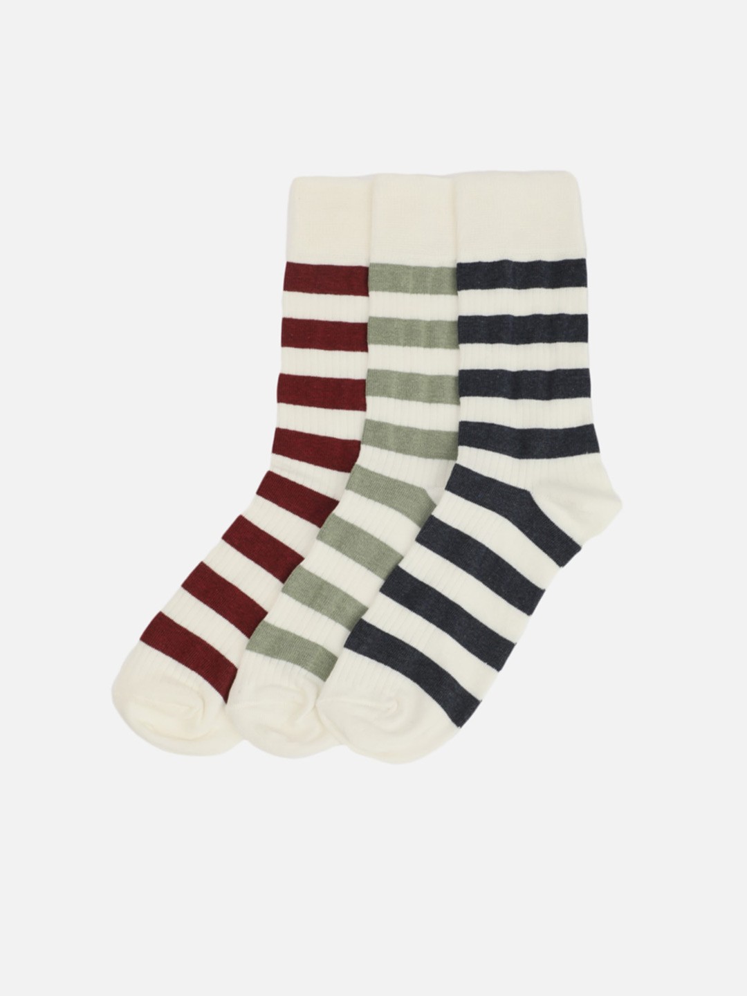 

Trendyol Men Pack Of 3 Striped Calf-Length Socks, White