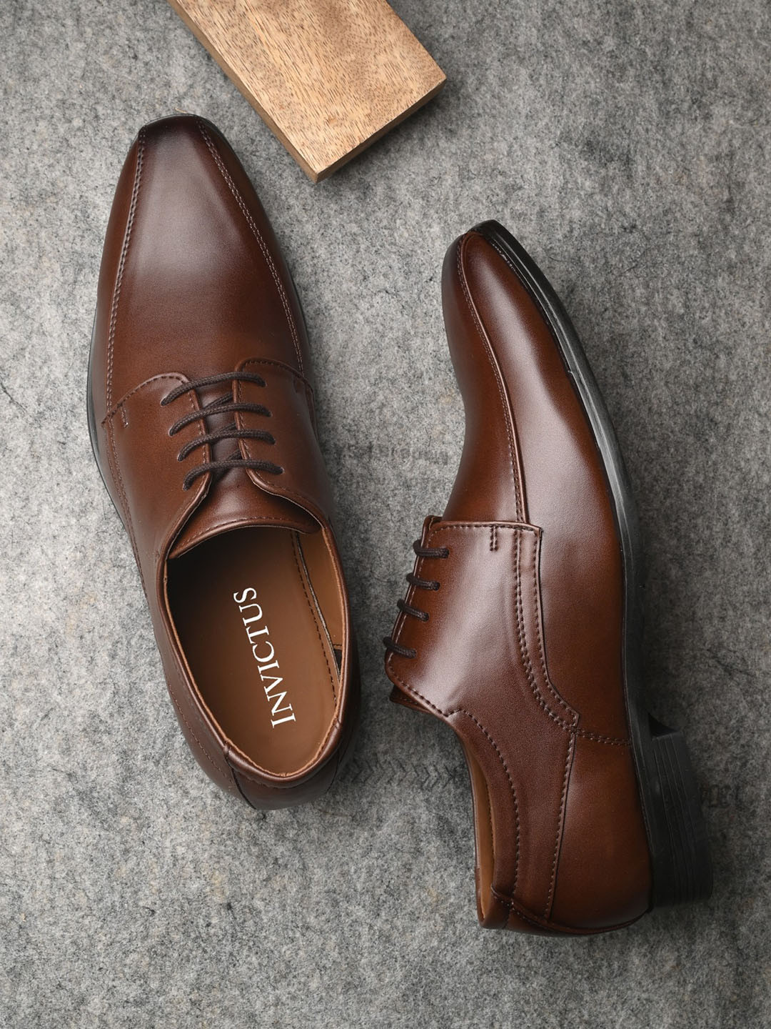 

INVICTUS Men Square Toe Formal Derbys, Brown