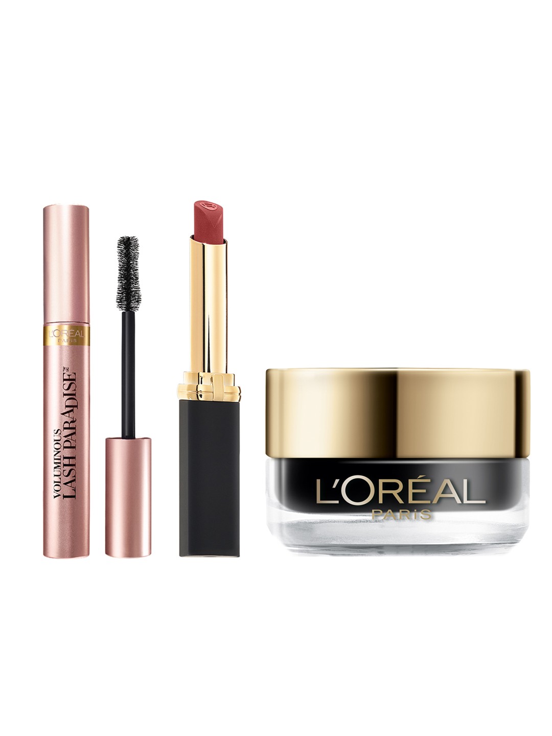 

LOreal Paris Super Eye Liner+ Voluminous Lash Paradise Mascara+Color Riche Lipstick, Black