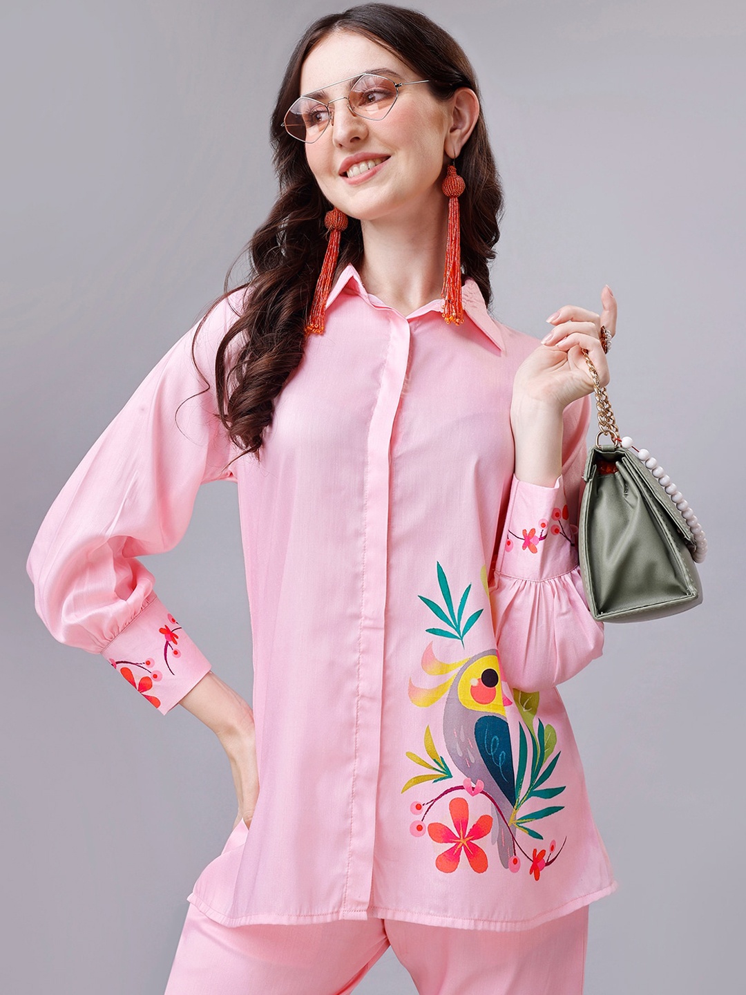 

WEAVLLITE Floral Printed Pastel Shirt with Trousers, Pink