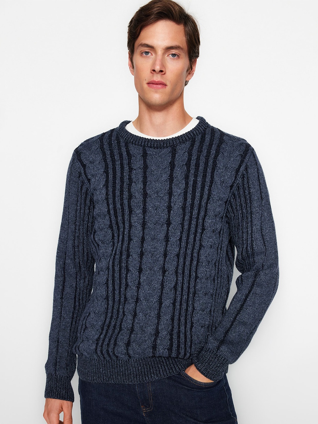 

Trendyol Cable Knit Long Sleeve Pullover, Navy blue