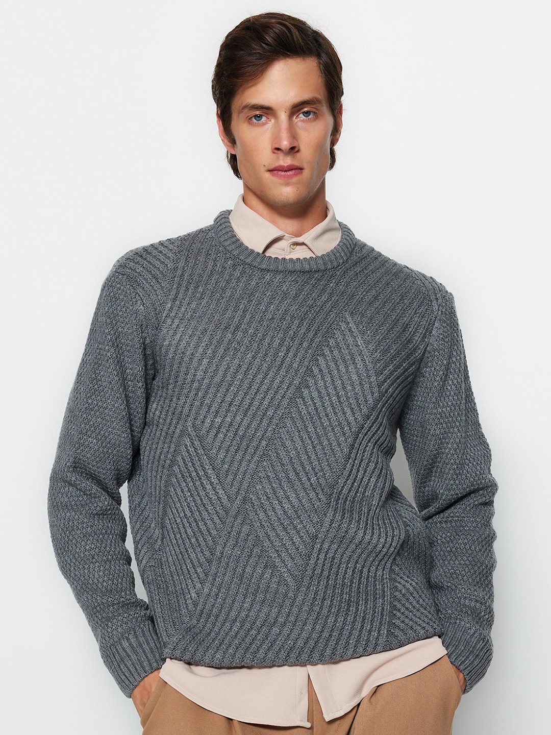 

Trendyol Cable Knit Acrylic Pullover, Grey