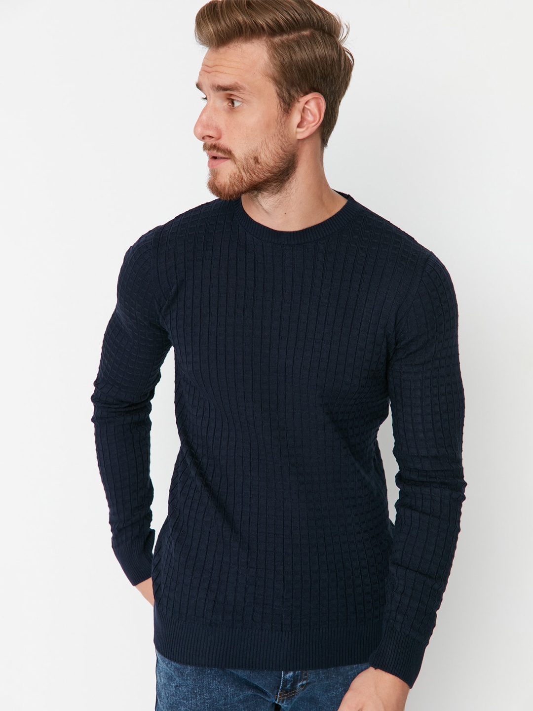 

Trendyol Self Design Acrylic Pullover, Navy blue