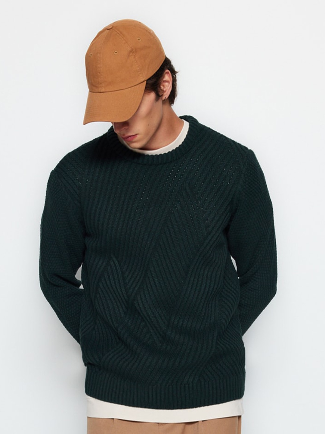 

Trendyol Cable Knit Self Design Pullover Sweater, Green