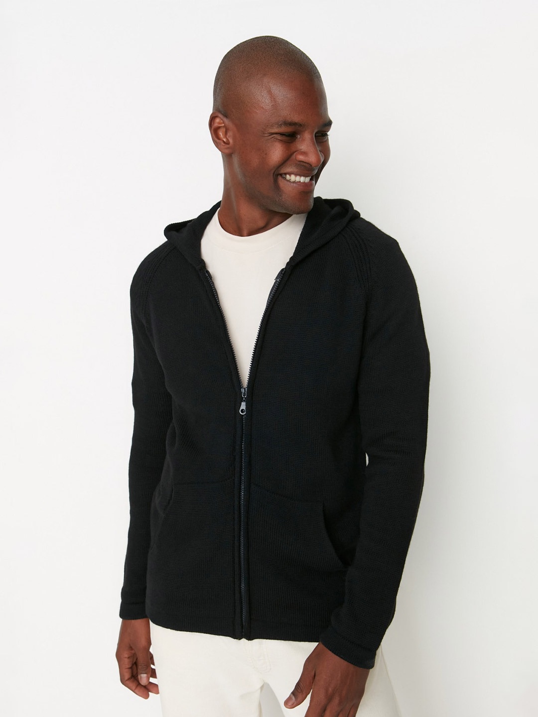 

Trendyol Hooded Long Sleeved Front-Open Sweatshirt, Black