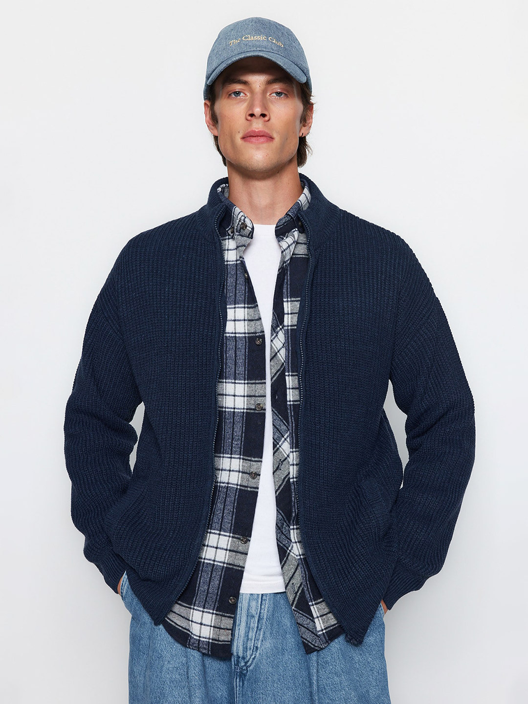 

Trendyol Ribbed Acrylic Front-Open Sweater, Blue