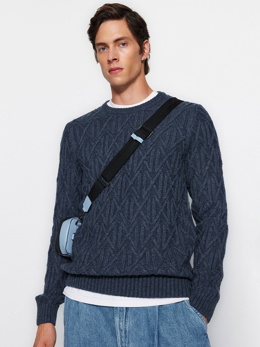 

Trendyol Men Navy Blue & White Pullover