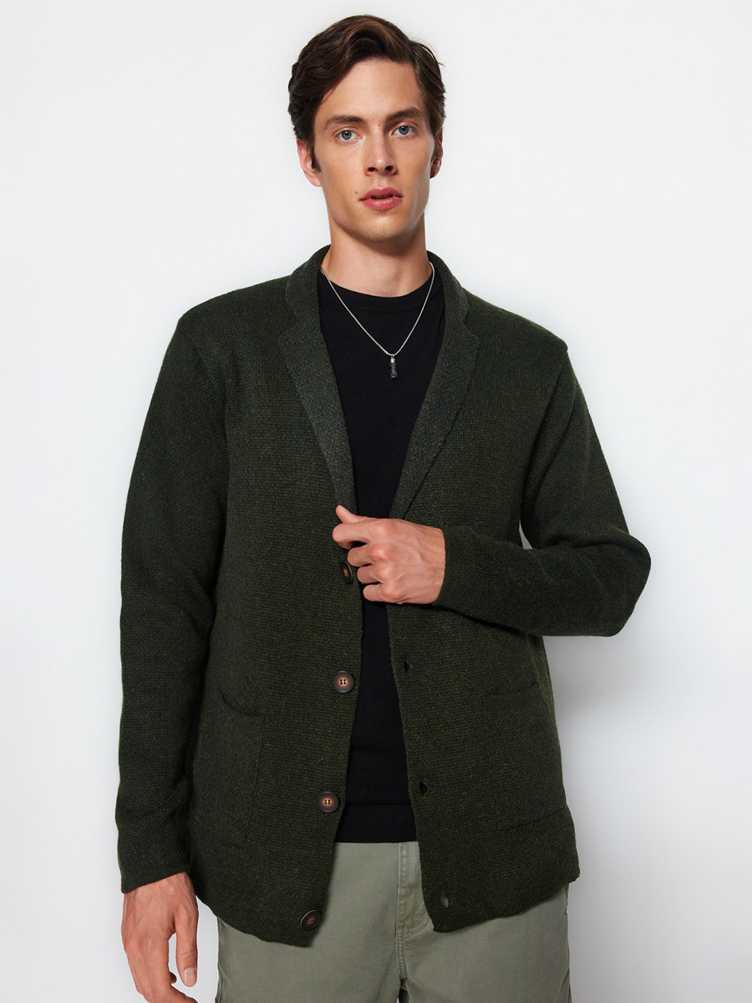 

Trendyol Men Shawl Collar Acrylic Cardigan, Green