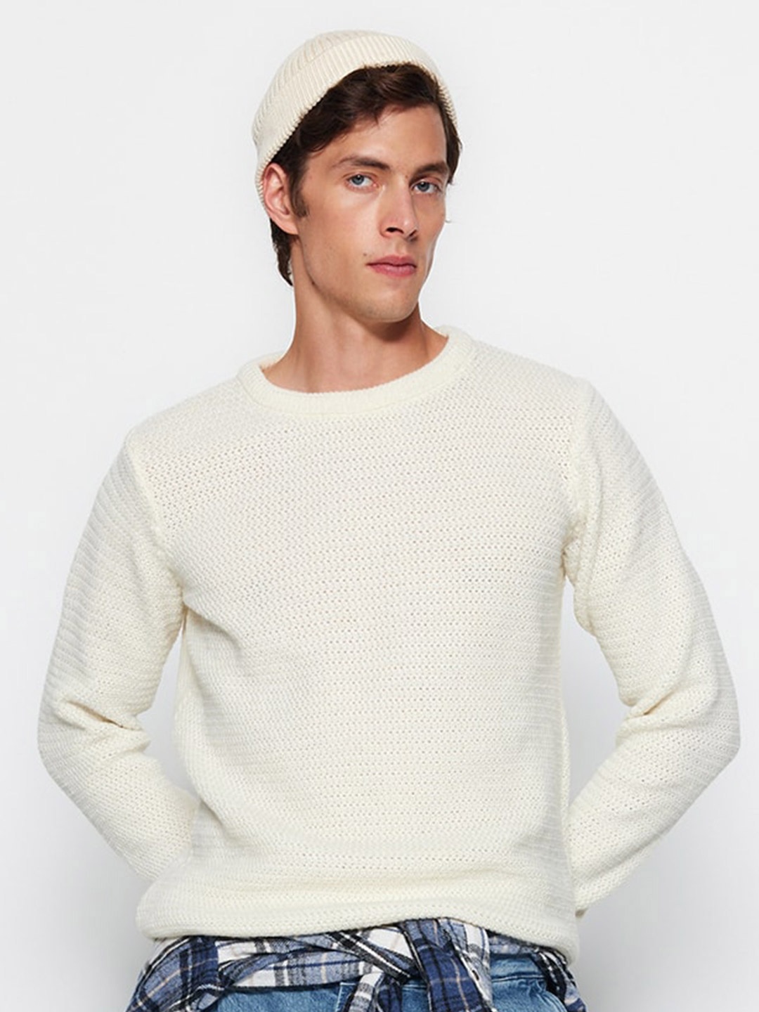 

Trendyol Ribbed Round Neck Pullover, Off white