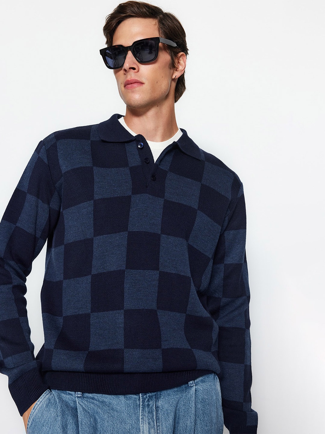 

Trendyol Checked Acrylic Pullover, Navy blue