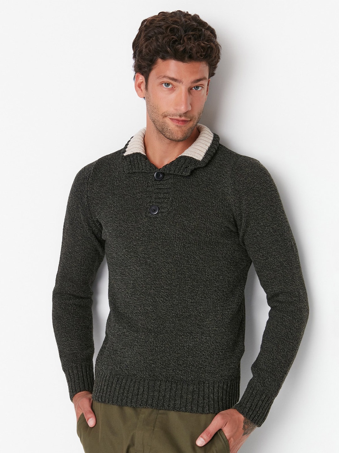 

Trendyol Men Ribbed Pullover Sweater, Charcoal