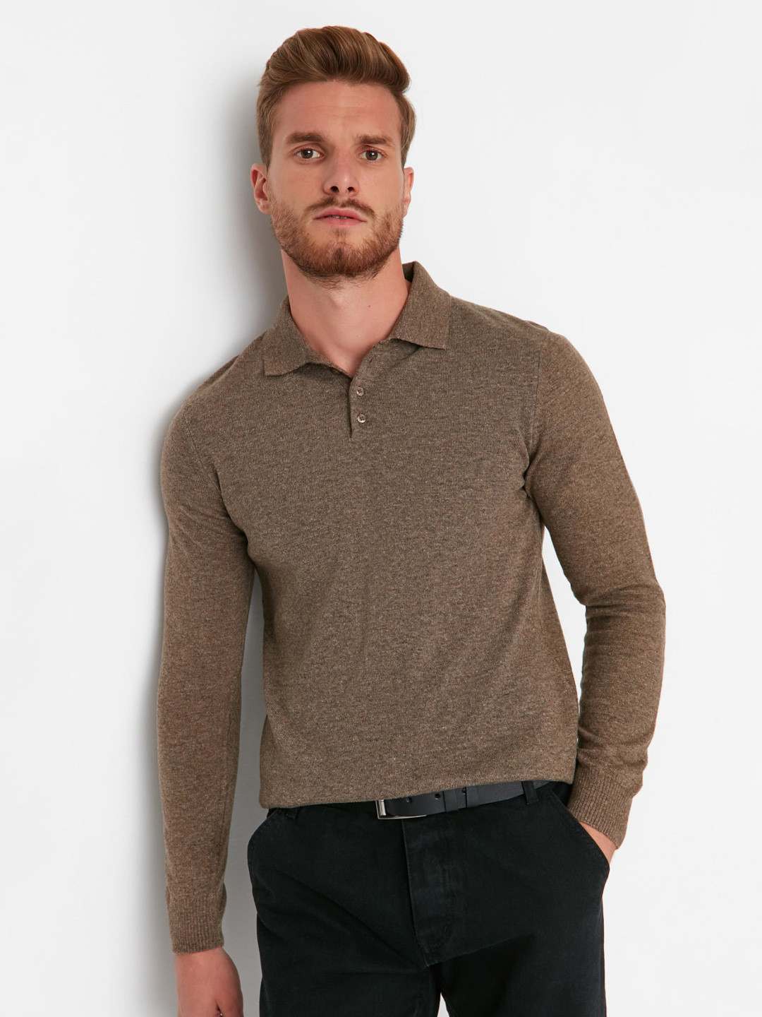 

Trendyol Shirt Collar Pullover Sweater, Brown