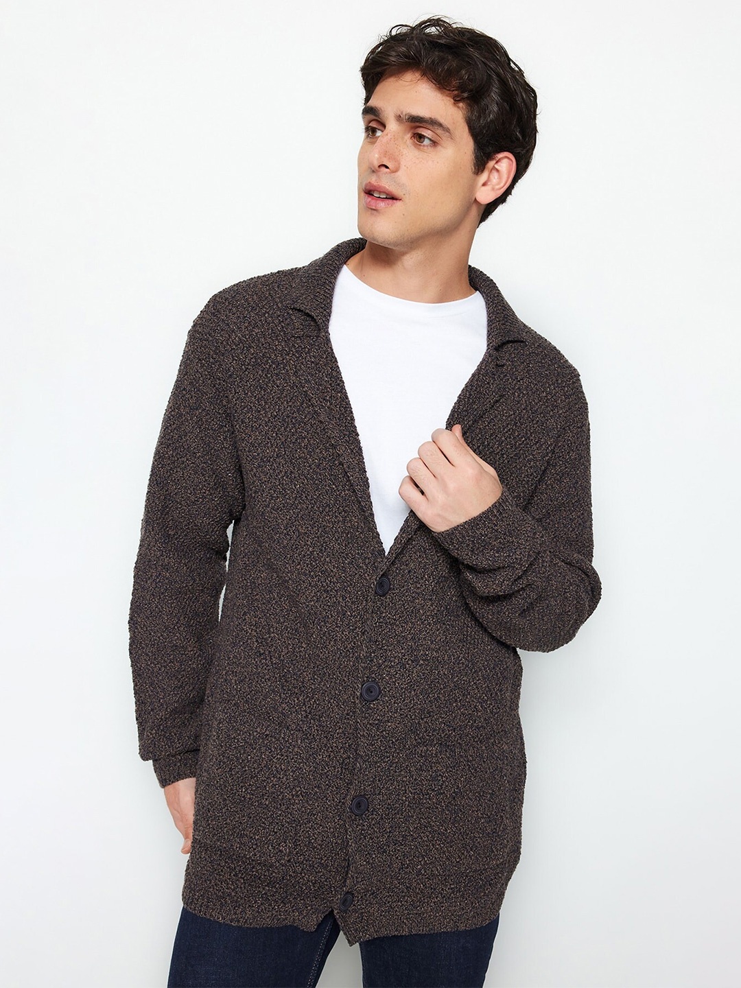 

Trendyol Self Design Cardigan Sweater, Brown