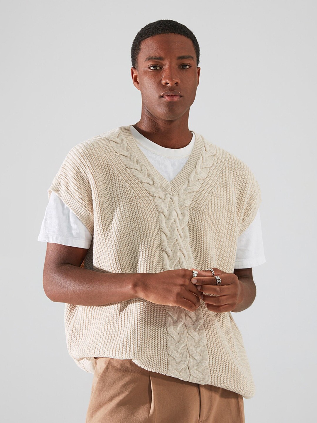 

Trendyol Cable Knit Acrylic Sweater Vest, Beige