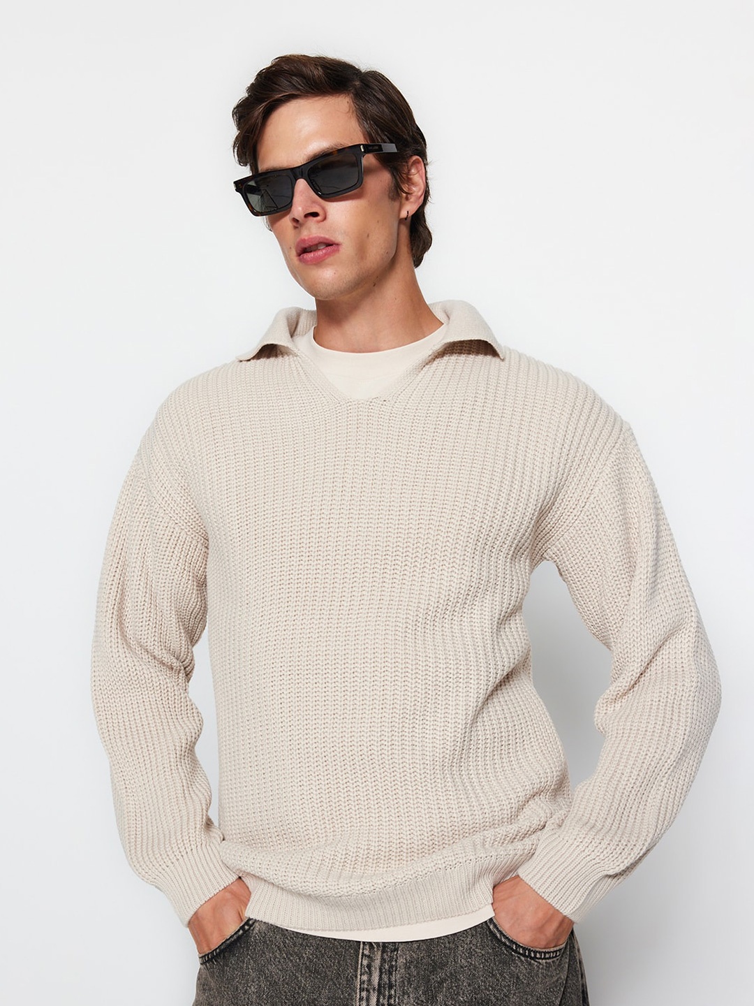 

Trendyol Open Knit Acrylic Pullover Sweater, Beige