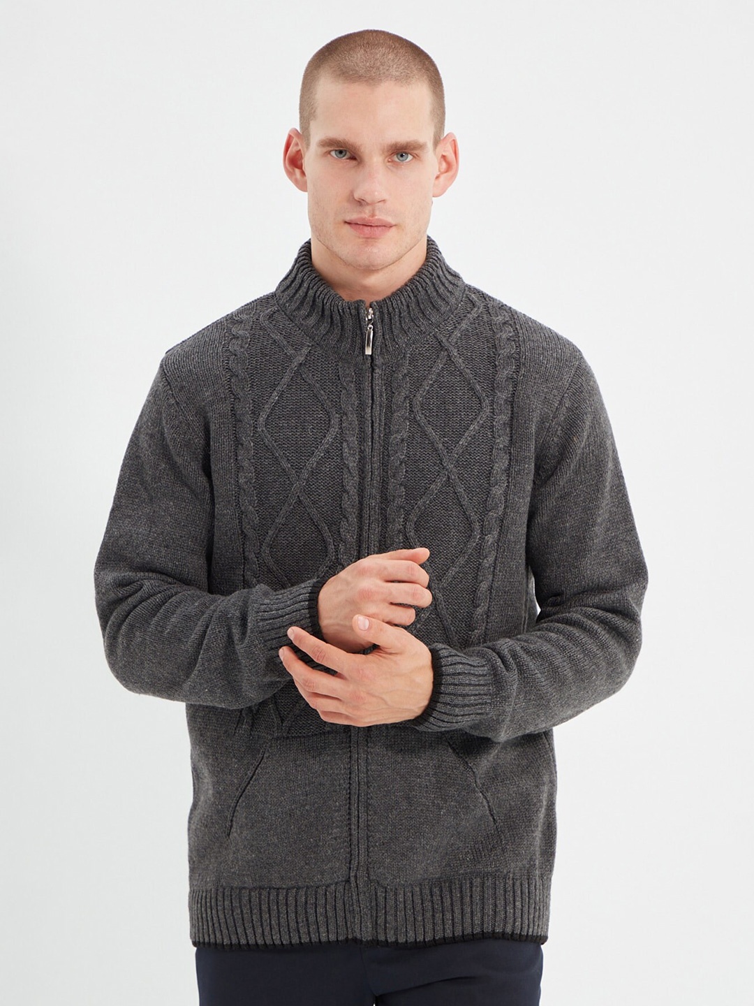 

Trendyol Cable Knit Cardigan Sweater, Grey