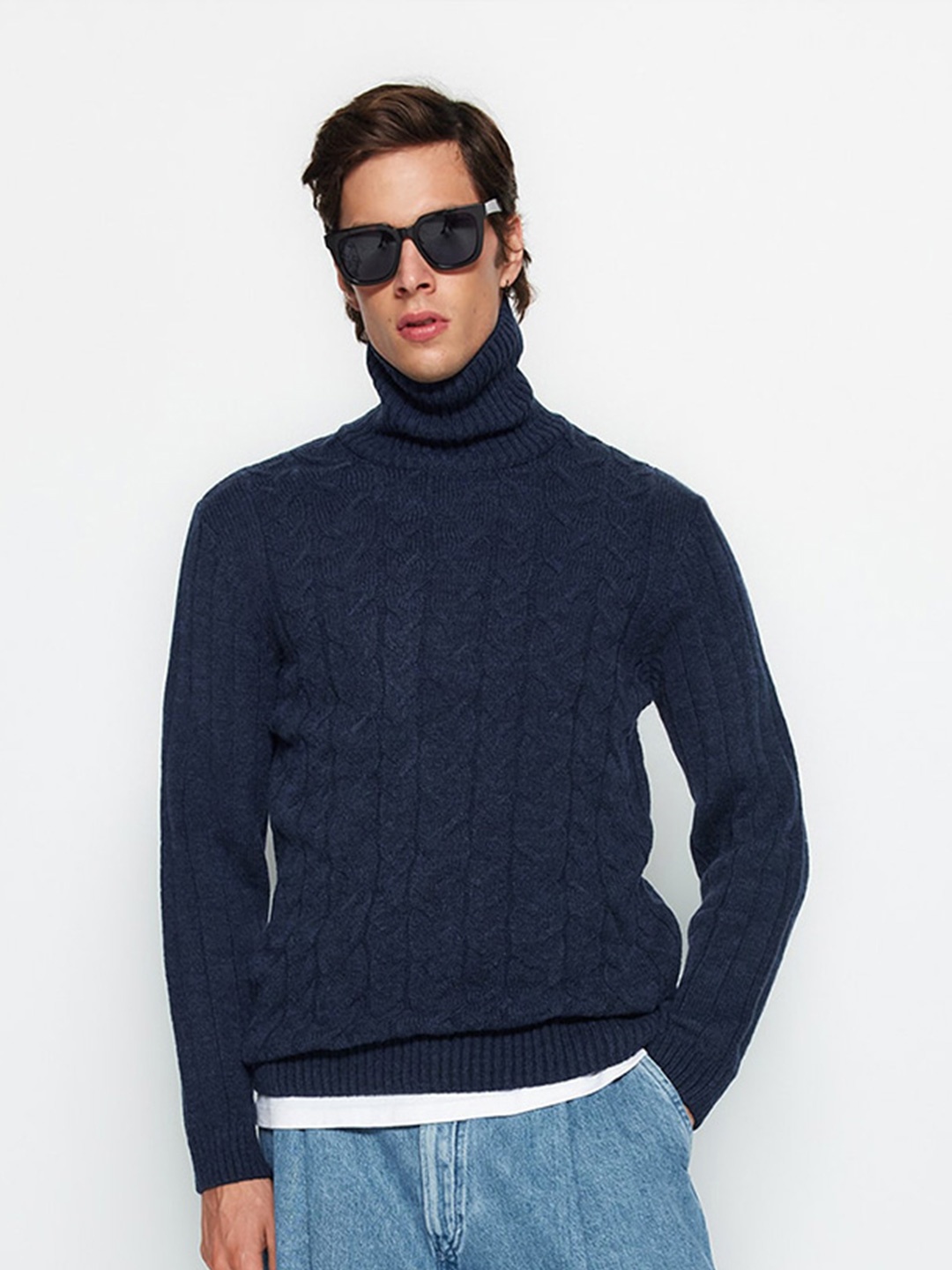 

Trendyol Cable Knit Turtle Neck Pullover Sweater, Blue