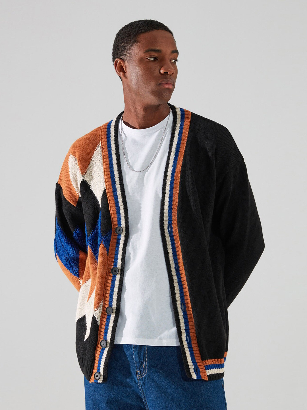 

Trendyol Geometric Printed Pure Acrylic Cardigan, Navy blue