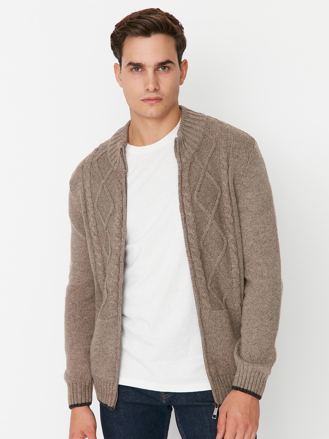 

Trendyol Cable Knit Cardigan Sweater, Brown