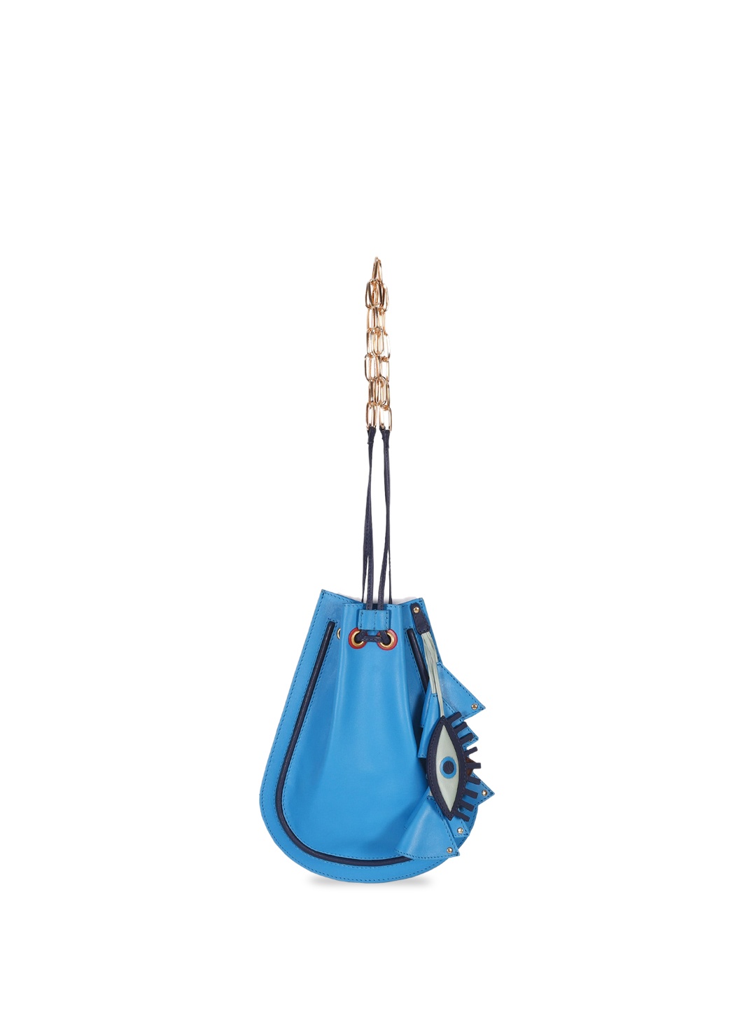 

IMMRI Leather Tasselled Bucket Sling Bag, Blue