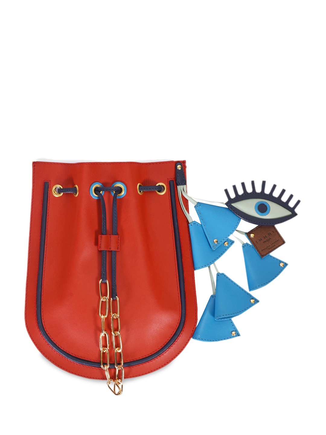 

IMMRI Colourblocked Leather Bucket Sling Bag with Tasselled, Red