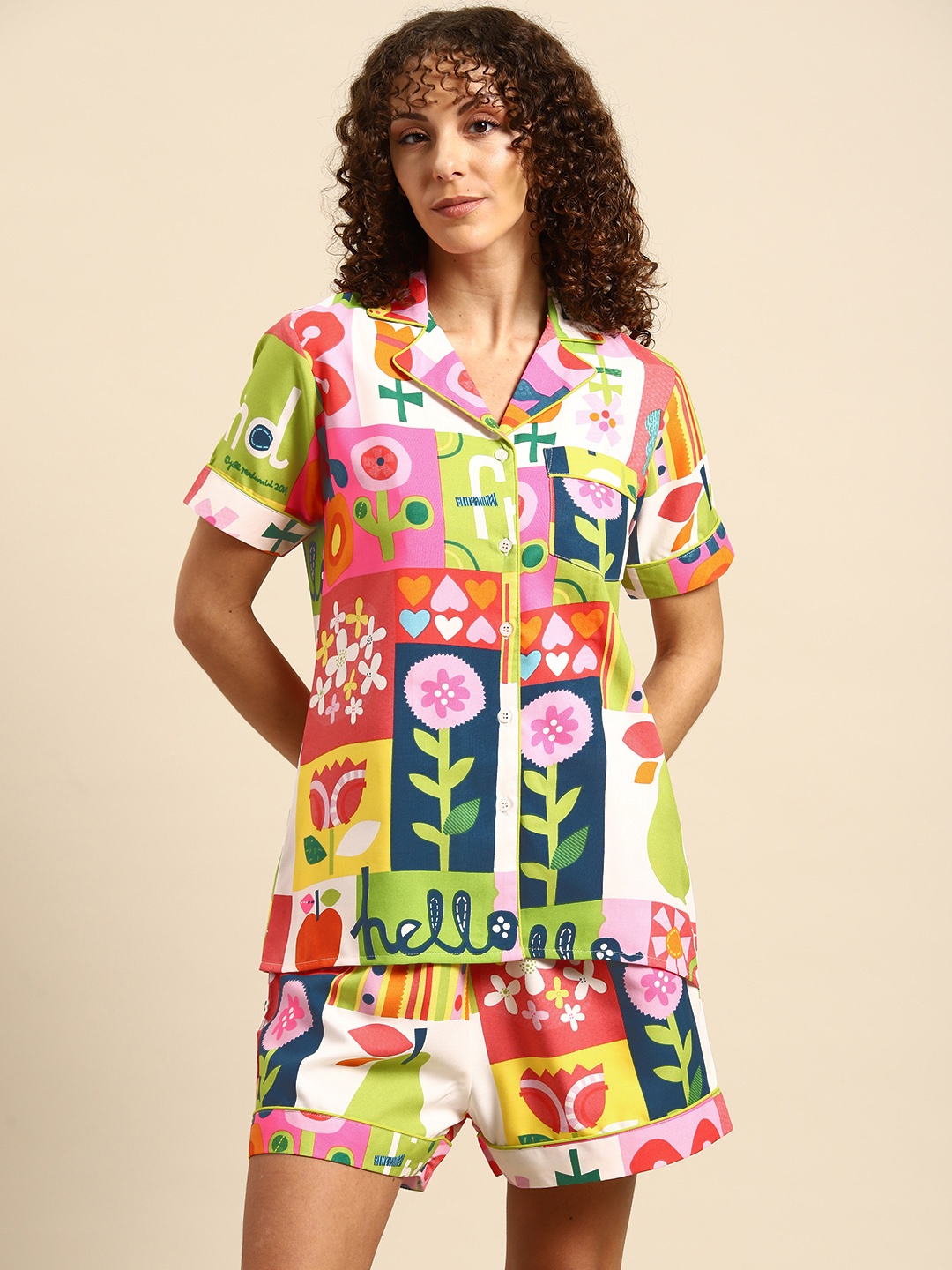 

MABISH by Sonal Jain Women Graphic Printed Night suit, Multi