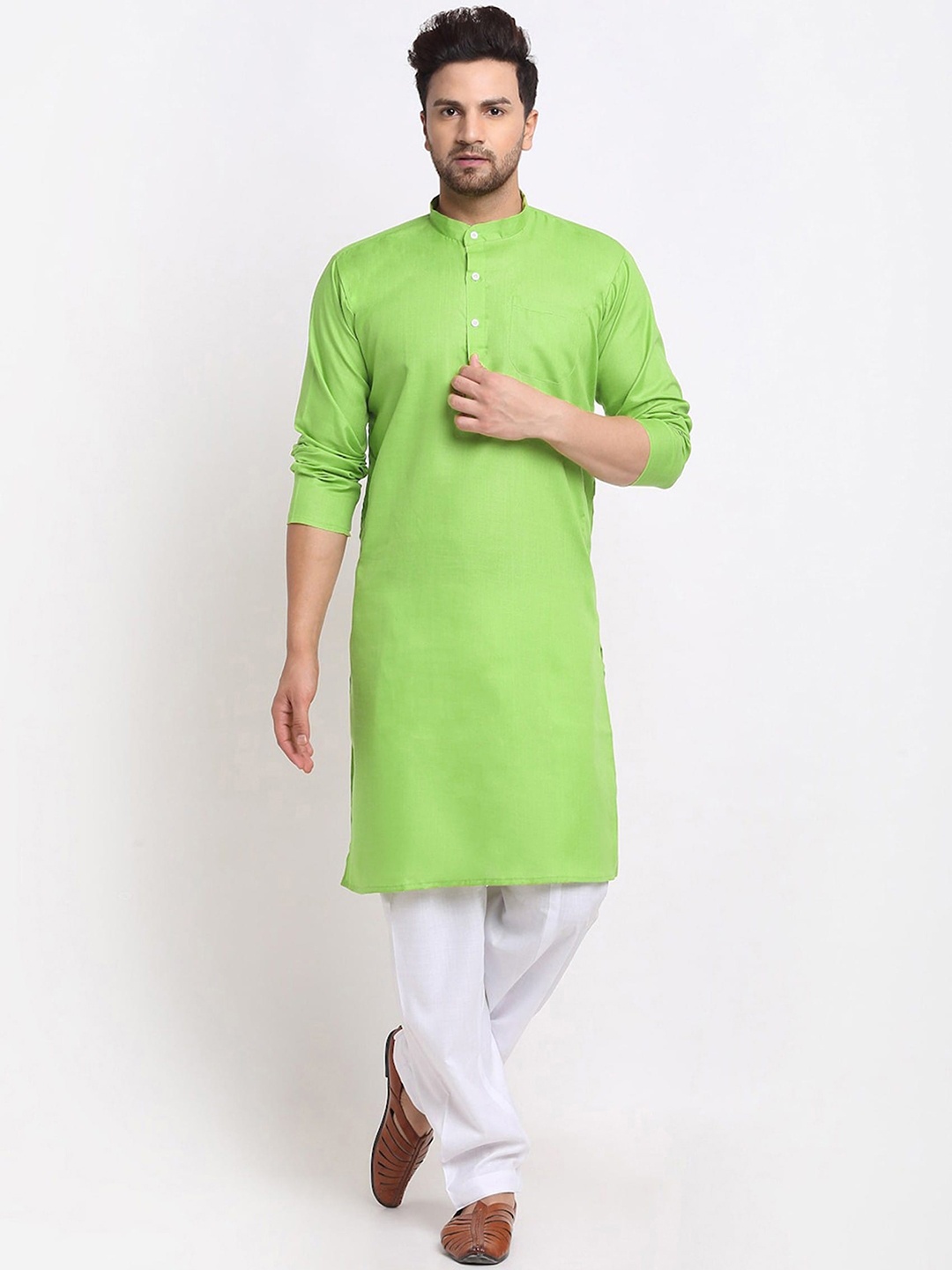 

FUBAR Band Collar Kurta, Green