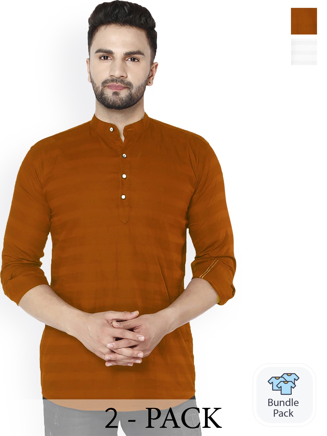 

FUBAR Pack Of 2 Striped Straight Kurtas, Rust
