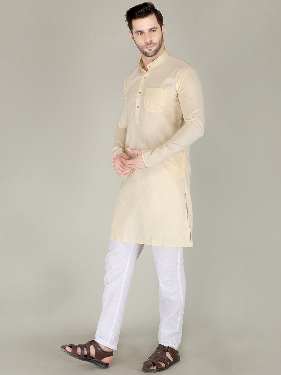 

FUBAR Band Collar Straight Kurta, Cream
