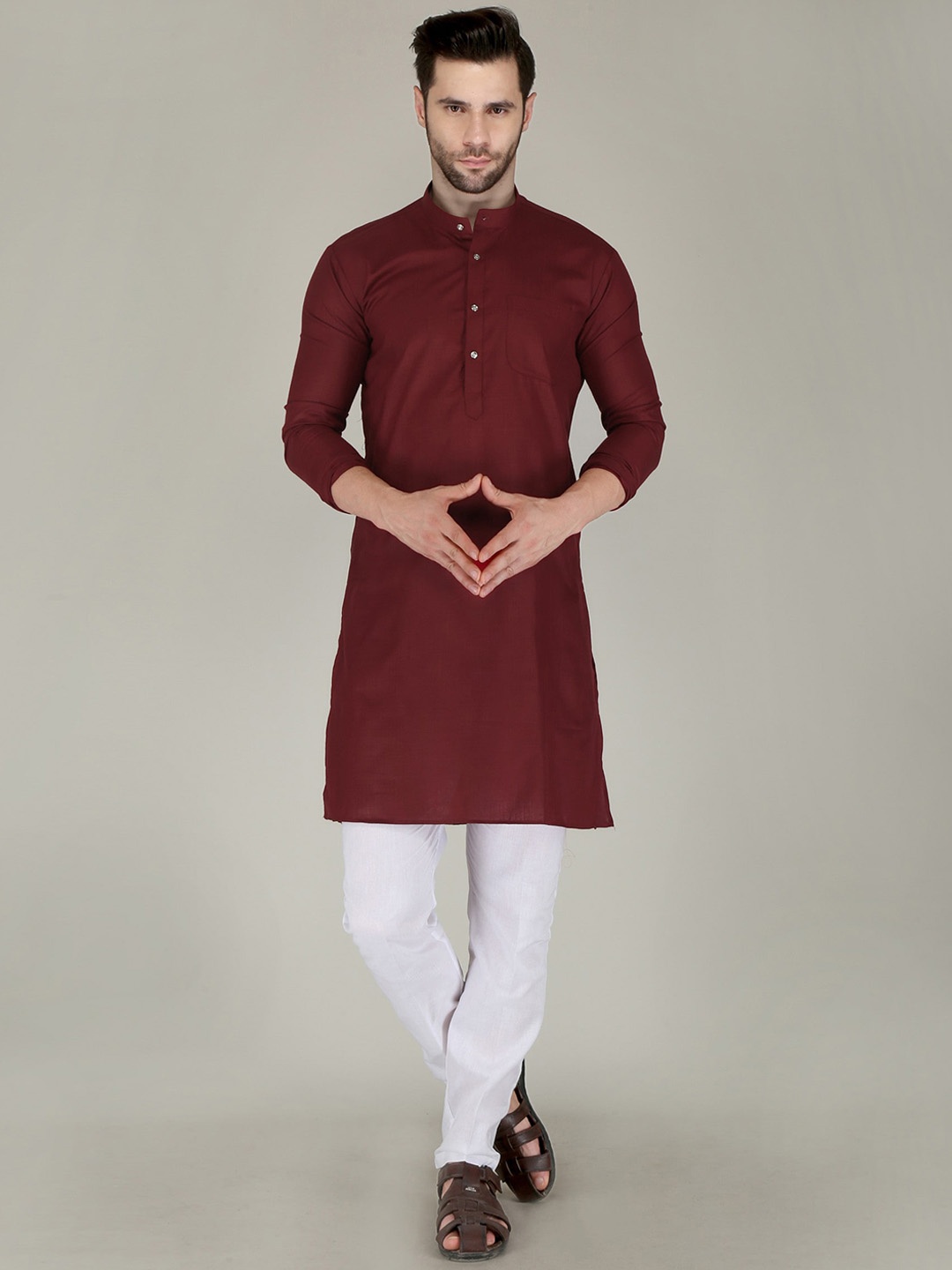 

FUBAR Mandarin Collar Straight Kurta, Maroon