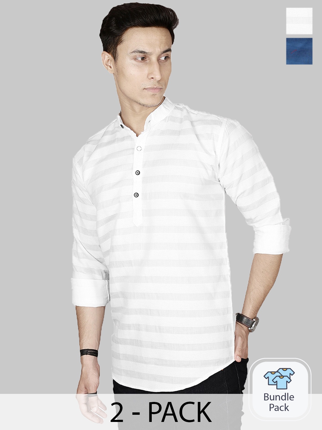 

FUBAR Pack Of 2 Striped Straight Kurtas, White