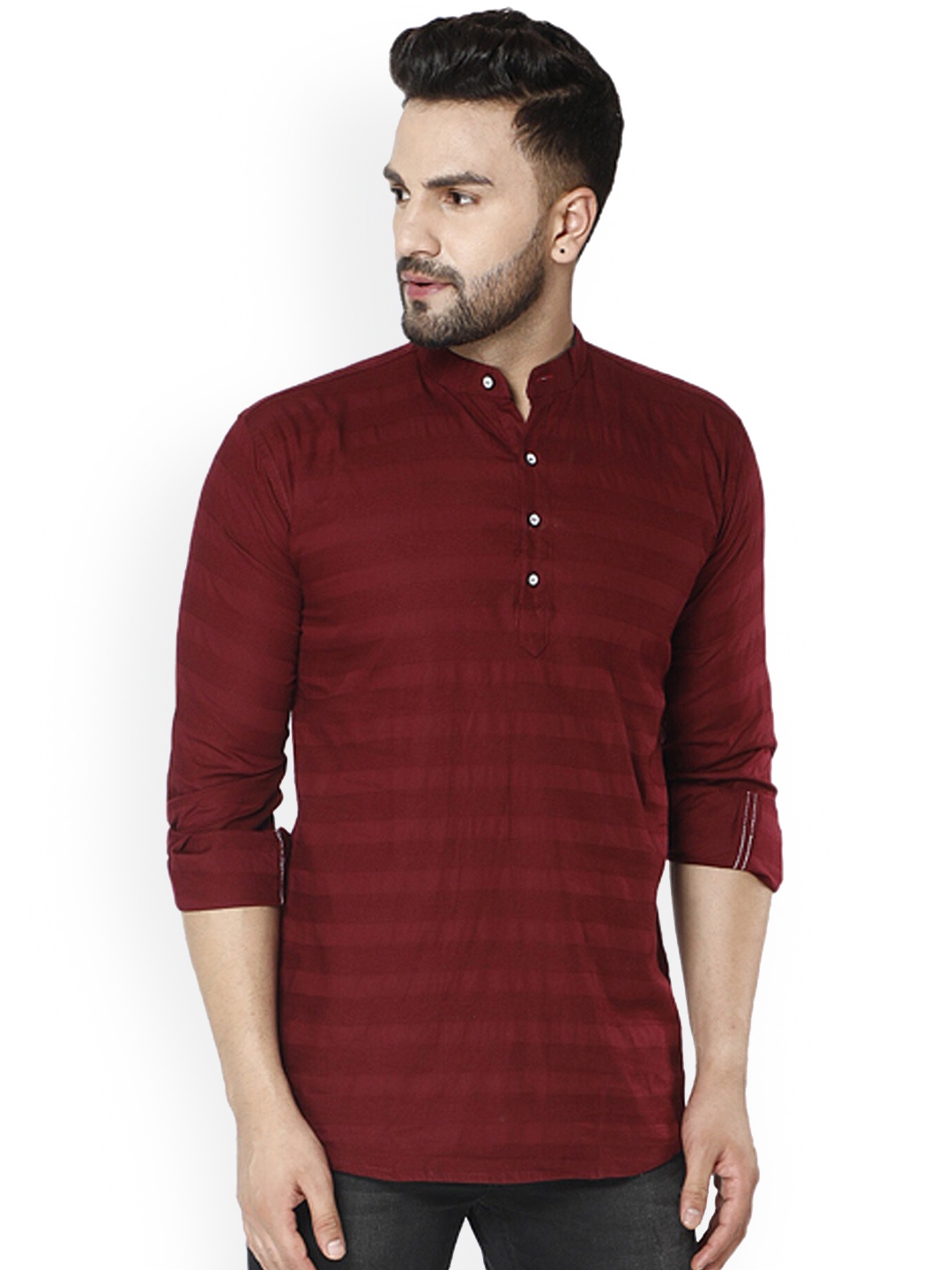 

FUBAR Woven Design Mandarin Collar Straight Kurta, Maroon