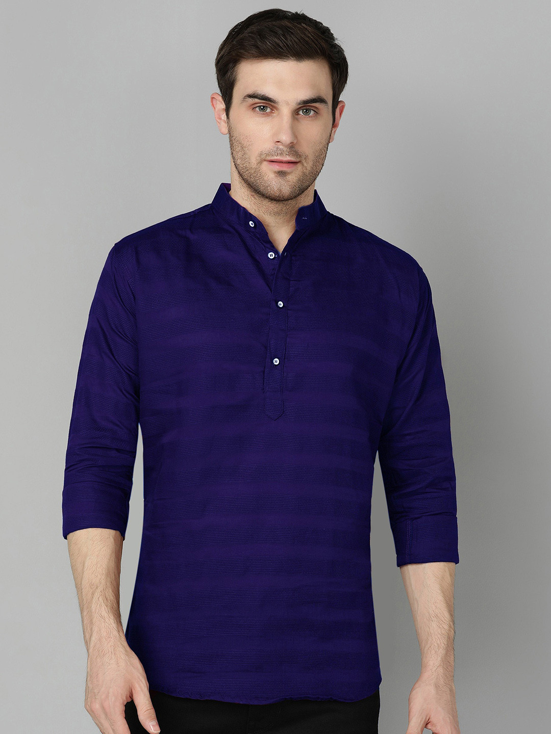 

FUBAR Striped Mandarin Collar Short Kurta, Blue