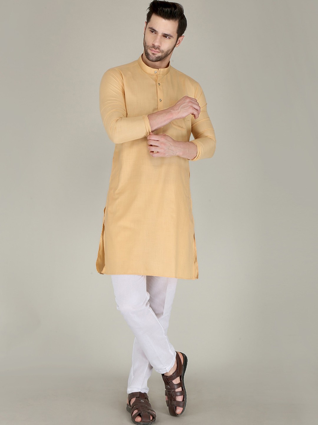 

FUBAR Band Collar Straight Kurta, Orange