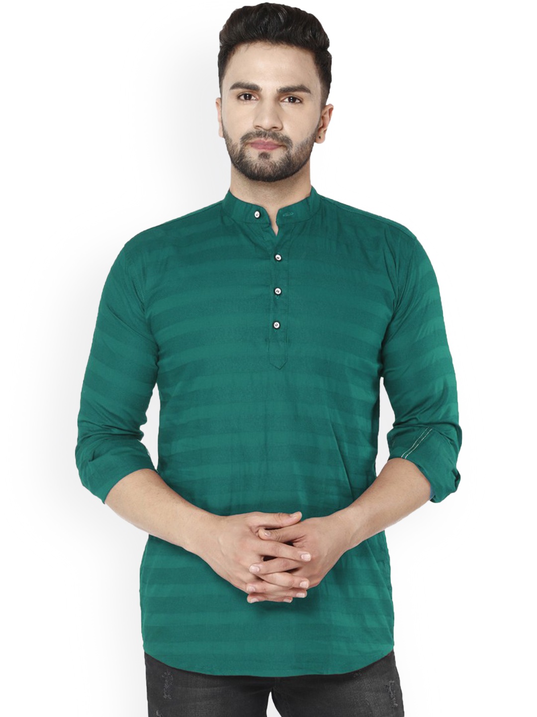 

FUBAR Striped Straight Kurta, Green