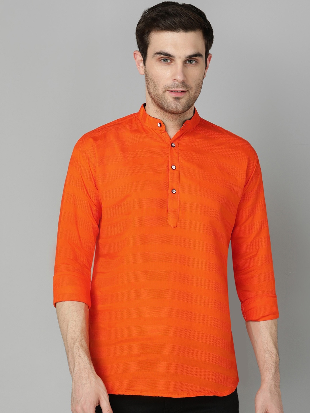 

FUBAR Woven Design Mandarin Collar Straight Kurta, Orange