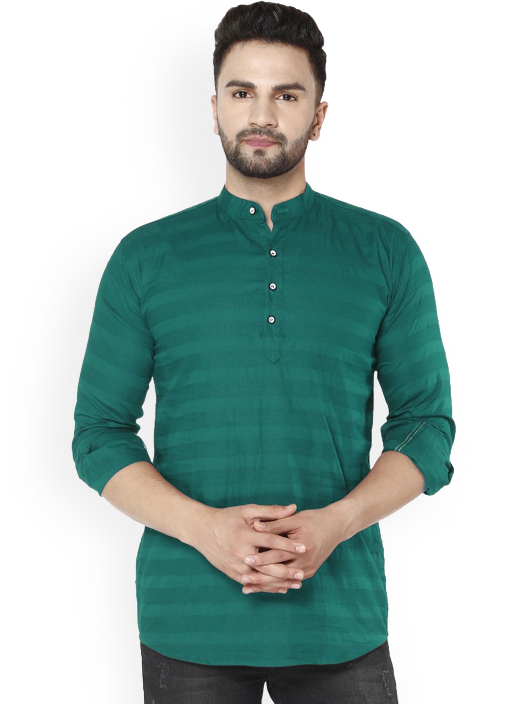 

FUBAR Striped Straight Kurta, Sea green