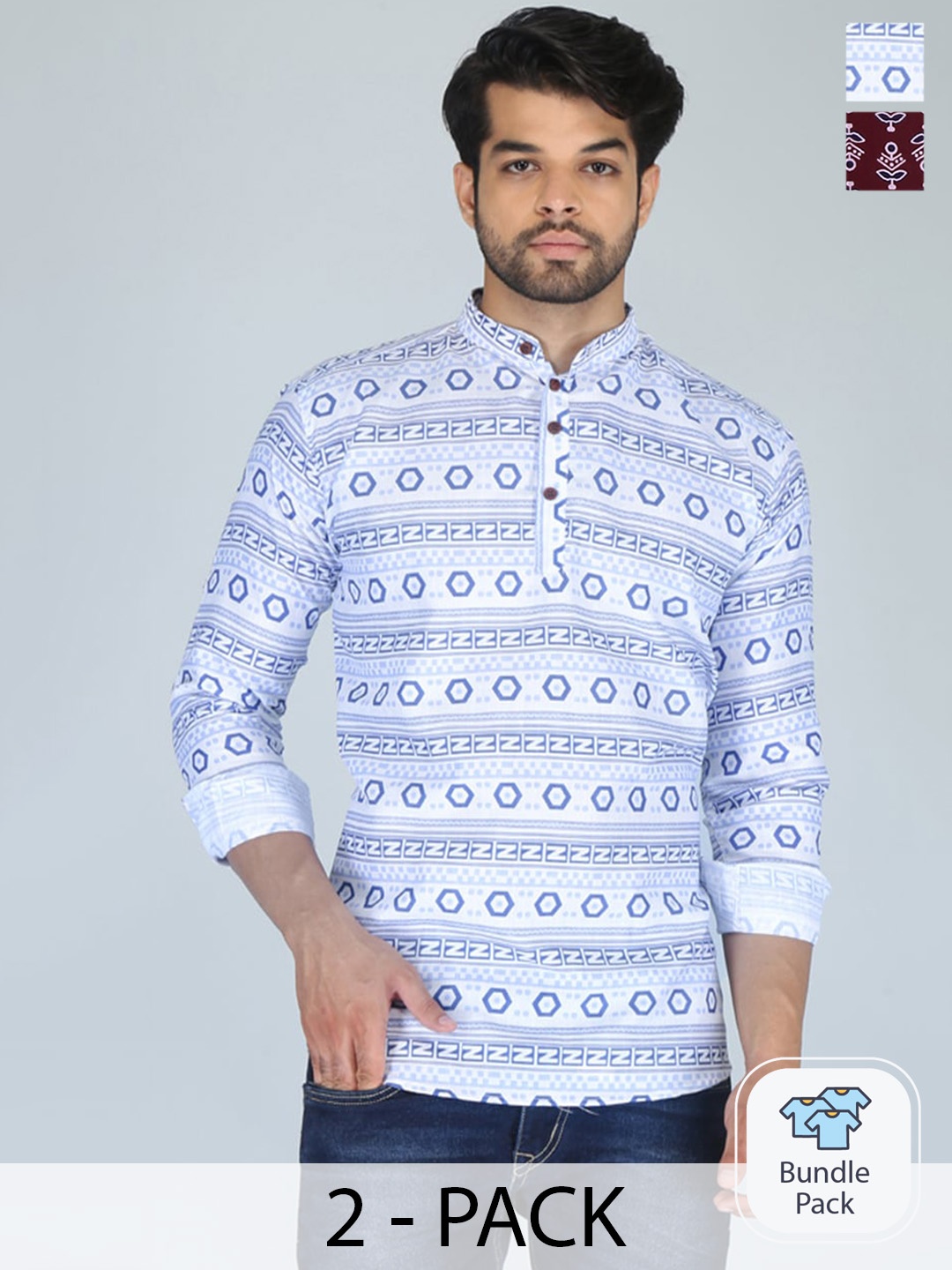 

FUBAR Pack Of 2 Ethnic Motifs Printed Kurta, Blue