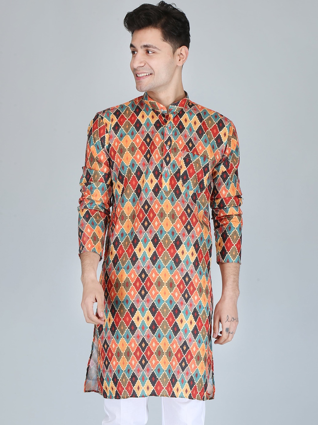 

FUBAR Geometric Printed Straight Kurta, Rust