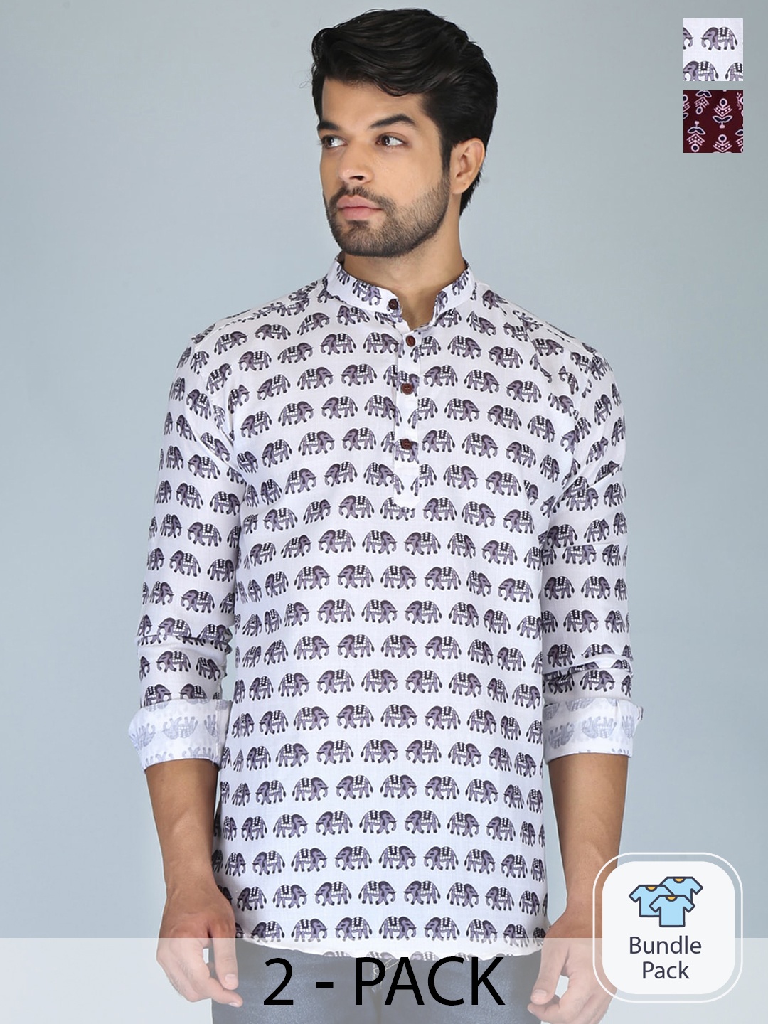 

FUBAR Pack Of 2 Ethnic Motifs Printed Straight Kurtas, White