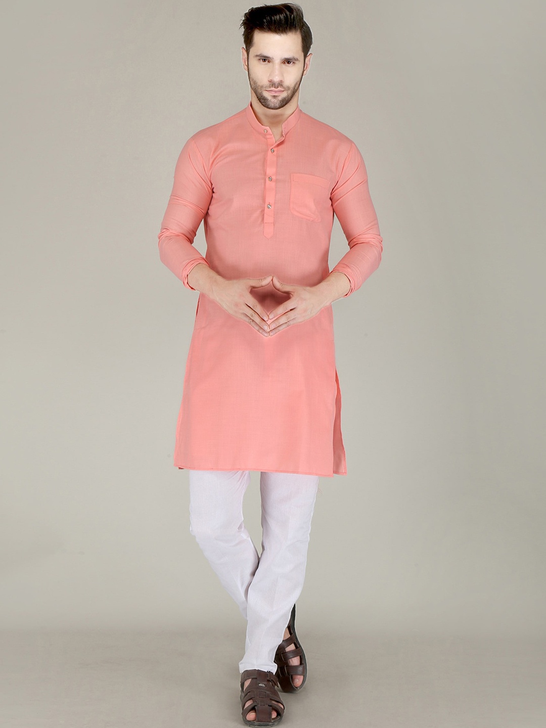 

FUBAR Mandarin Collar Straight Kurta, Peach