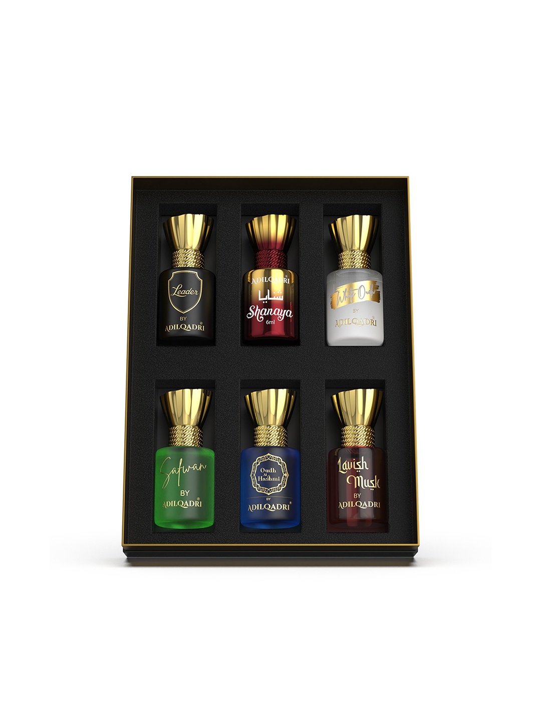 

ADILQADRI Set of 6 Luxury Alcohol Free Roll-On Attar Perfume - 6 ml each, Black