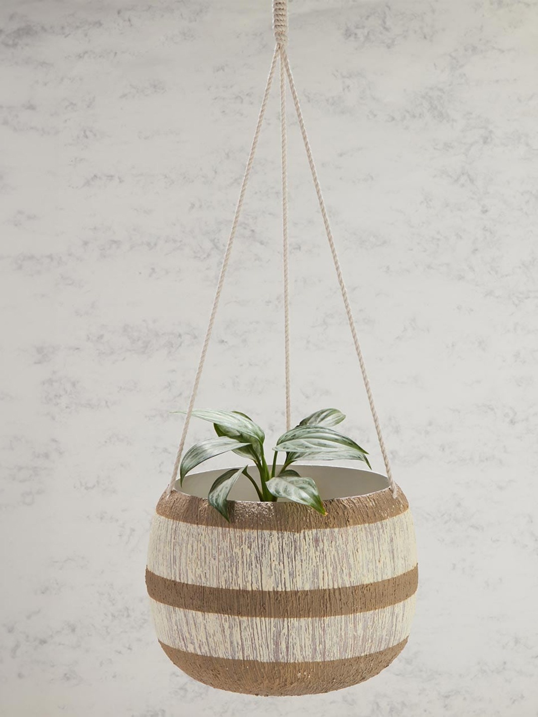 

Fabindia Beige & Brown Striped Metal Planter