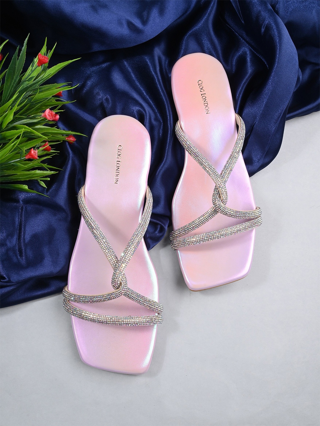 

CLOG LONDON Embellished Open Toe Flats, Purple