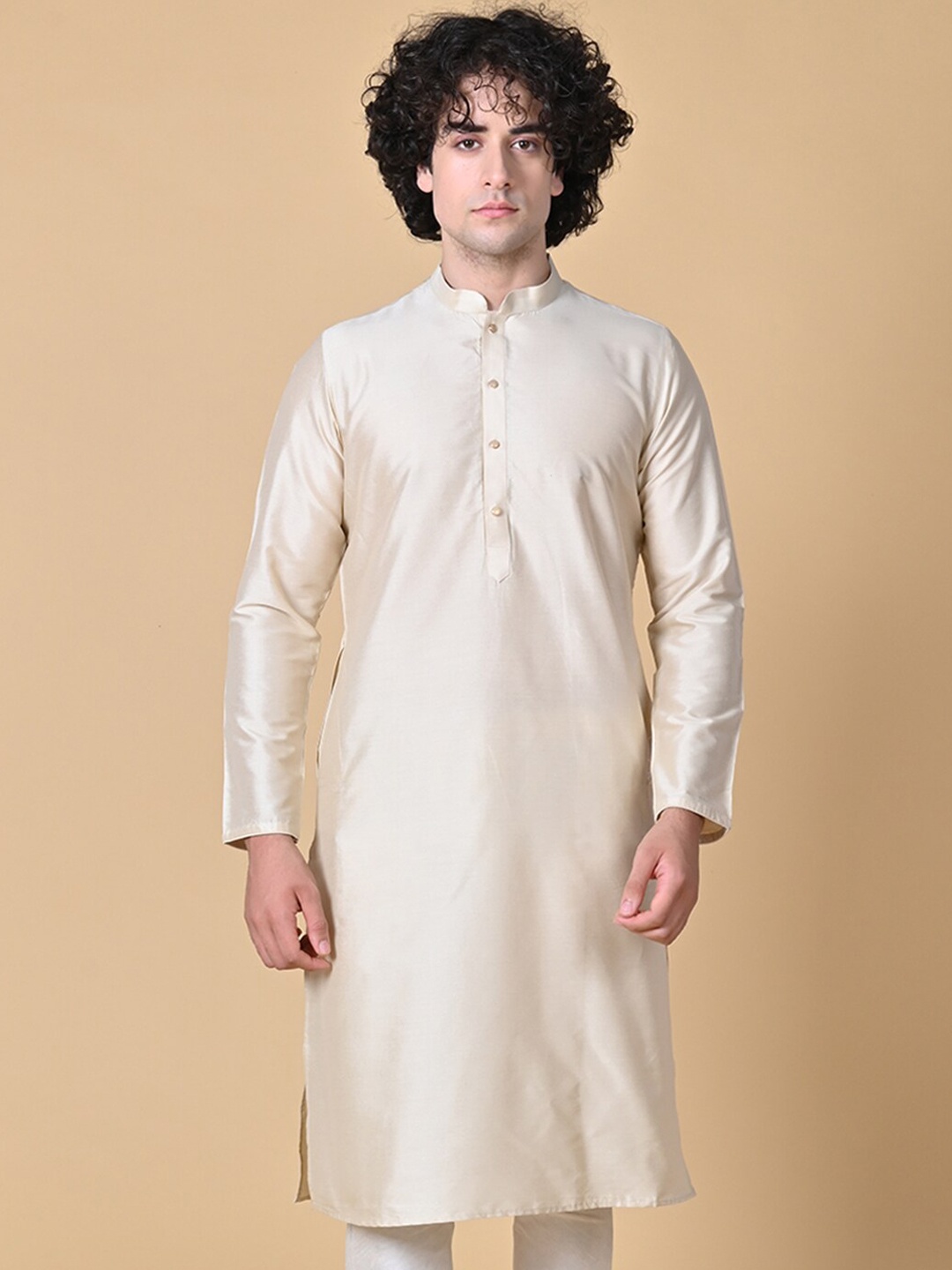 

MAAHI FABS Mandarin Collar Regular Kurta, Beige