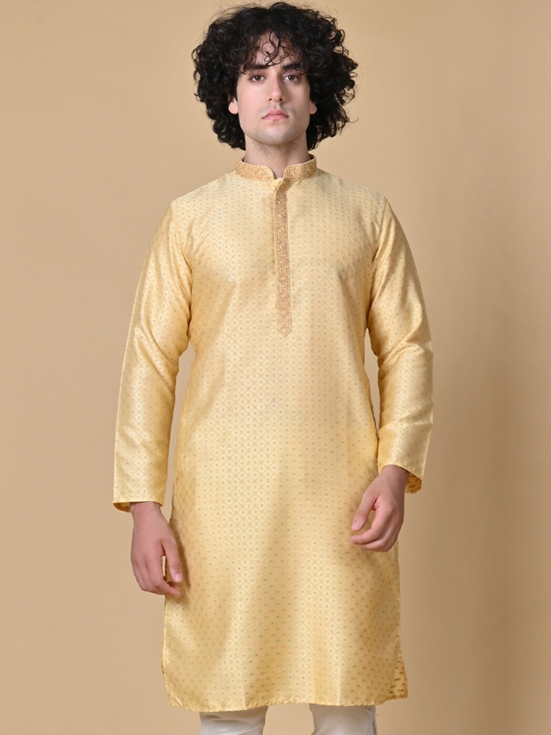 

MAAHI FABS Woven Design Thread Work Regular Kurta, Beige