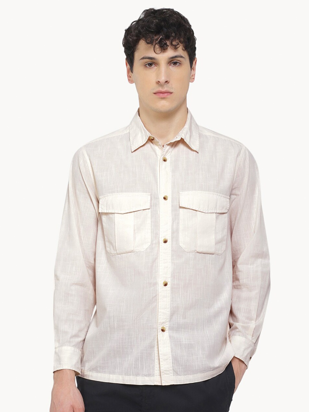 

H&M Full-Sleeve Cotton Shirt, Beige